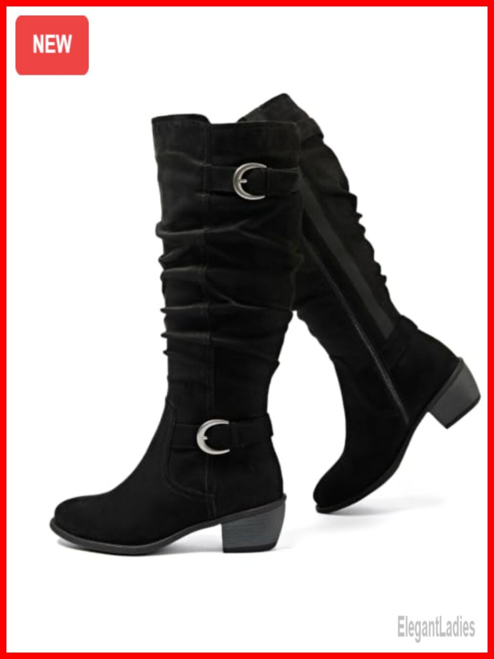 Extra Wide Calf Knee-High Boots Low Heel Memory Foam Insole Side Zipper